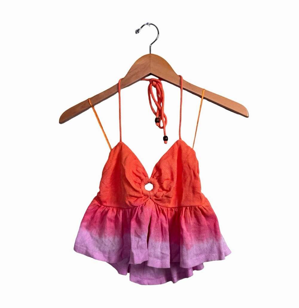ROXY Ombre Knit Surf Cami Tank Top V-Neck Tie Spaghetti Straps Ruffle Hem XS